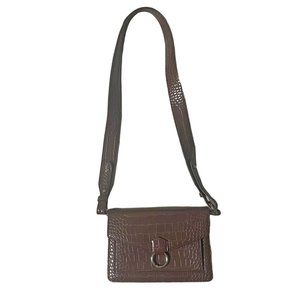 JW PEI Brown Vegan Croc Embossed Crossbody Bag Purse O-ring Thick Shoulder Strap